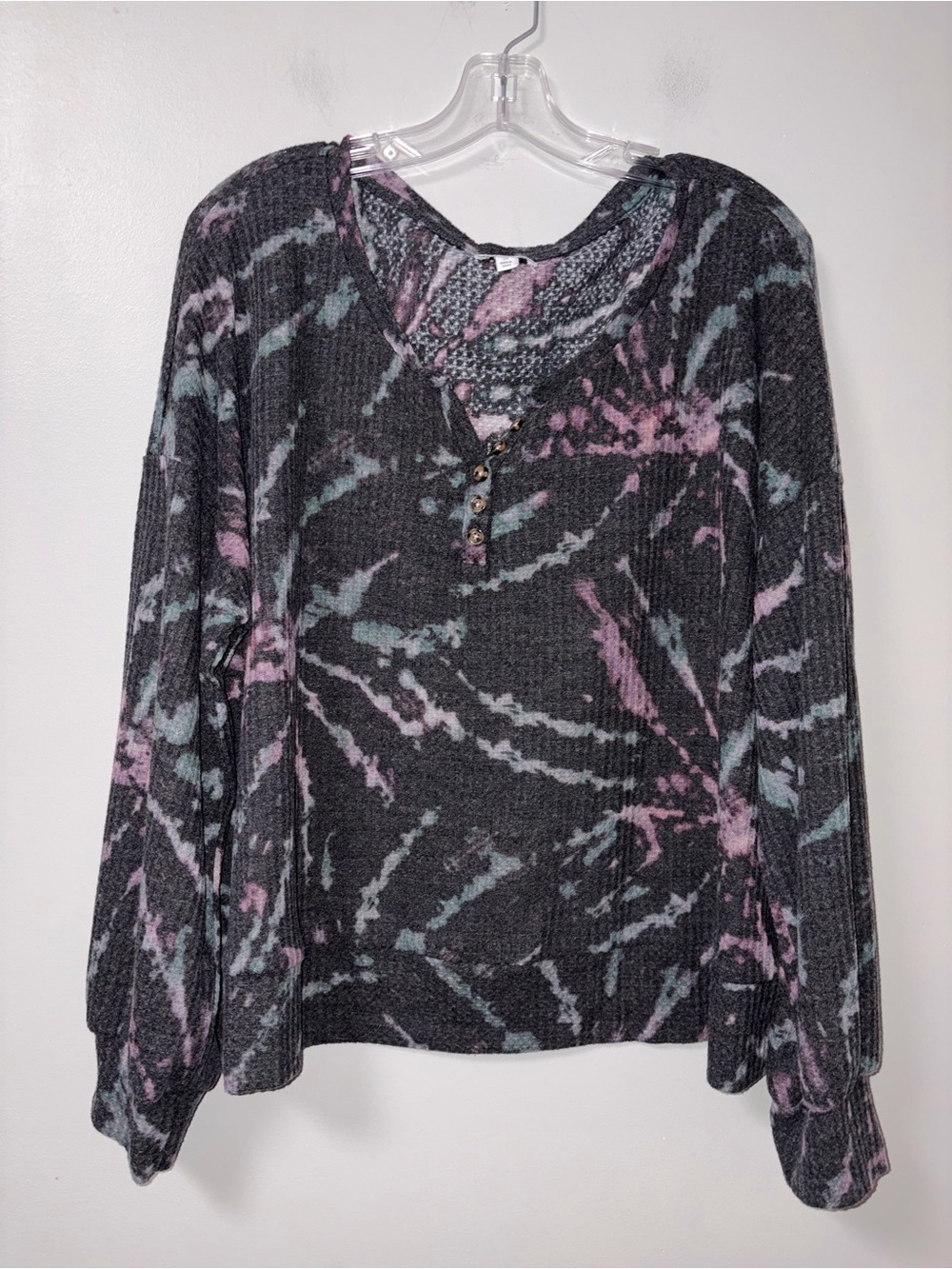 True Craft Black Tie Space Dye Knit V Neck Cropped Top Plus Size Women’s 2X